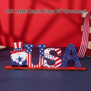 Patriotic USA wood letter sign with American flag gnome for Independence Day decor