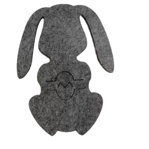 Gray felt bunny shaped coaster with laser engraved patterns for Easter table decoration