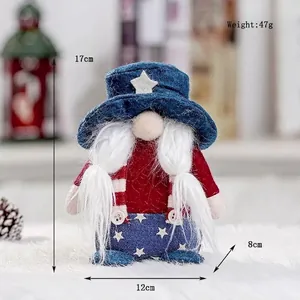 Patriotic USA Independence Day gnome plush doll with blue star hat and red stripes