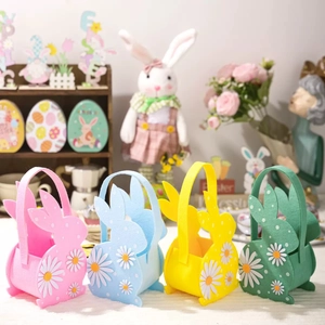 Osterhasen-Filzkörbe mit Gänseblümchen-Mustern in Pink, Blau, Gelb und Grün, 4 Farben