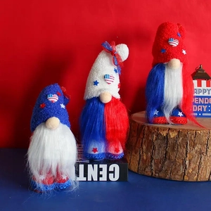 Gnome Patriotique du Jour de l'Indépendance Poupée en Peluche Rouge Blanc Bleu 4 Juillet USA Gnome pour Décoration de Table Fête
