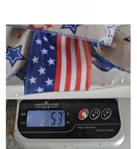 Detailed weight measurement of USA flag style burlap ribbon for holiday decoration