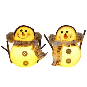 Set di due pupazzi di neve natalizi luminosi con sciarpe a quadri e paraorecchie