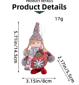 Detailed size view of a Christmas plush doll girl pendant with dimensions and weight