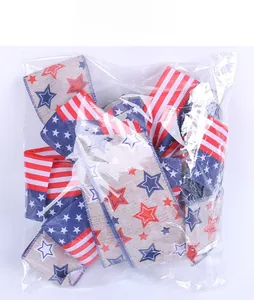Detail of USA flag style ribbons with stars and stripes for Independence Day decor