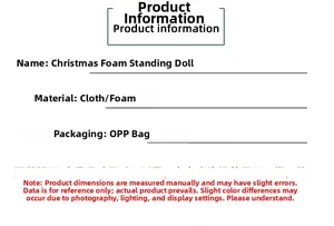 Detailed product specification for Christmas foam gnome dolls with OPP bag packaging info