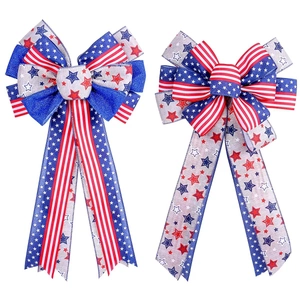 USA Independence Day patriotic bow set with stars and stripes linen texture