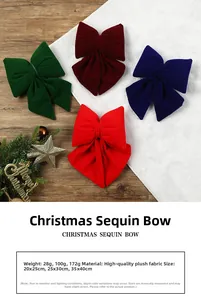 Trois tailles de nœuds de Noël en velours pour sapin avec dimensions et spécifications