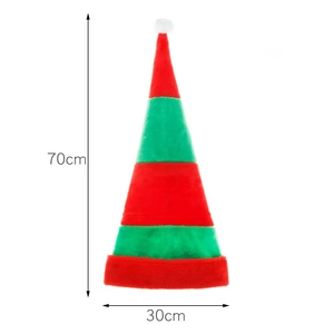 Bonnet de Noël extra long en peluche à rayures rouges et vertes avec pompon et dimensions