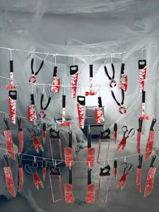 Halloween blood knife garland with realistic blood splatter tools for scary party decor