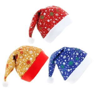 Brushed Fabric Snowflake Christmas Hat Red Gold Blue Santa Claus Hat For Holiday Party Decoration For Women Men Adults