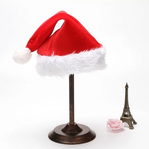 Adult Christmas Hat Red Velvet Plush Santa Hat With White Pompom Trim Thickened Winter Festive Holiday Party Decorative Hat