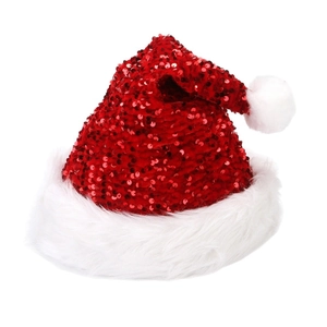 Adult Christmas hat with red flip sequins and white plush trim on a plain white background