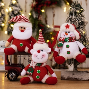 Three-piece Christmas plush ornaments set featuring Santa Claus, reindeer, and snowman