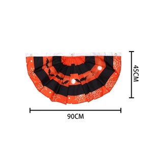 Halloween pleated fan flag with bat and spider web pattern 90x45cm outdoor decor