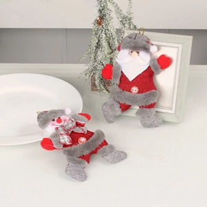 Nordic plush Christmas doll set with Santa Claus and Snowman burlap hanging ornaments
