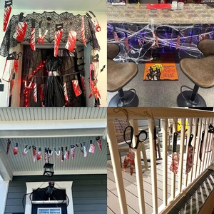 Halloween bloody weapon banner set with butcher knives for haunted house party decoration