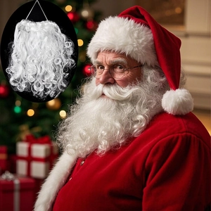 Weihnachten Weihnachtsmann Bart Hut Weiß Lang Lockig Kunstfaser Schnurrbart Für Weihnachtsfeier Kostüm Deko Erwachsene Kinder
