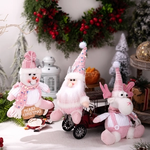 Set de décorations de Noël roses avec Père Noël, bonhomme de neige et renne pailleté