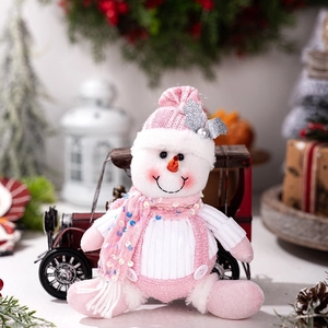 Poupée bonhomme de neige rose à paillettes avec pull rayé pour décoration de Noël