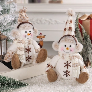 Poupée en Peluche Bonhomme de Neige de Noël Avec Chapeau Tricoté à Carreaux Brun Chaud Ornement de Décoration de Table