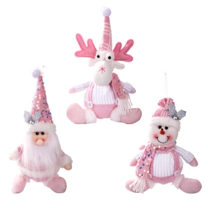 Kit de peluches de Noël roses avec figurines de Père Noël, renne et bonhomme de neige
