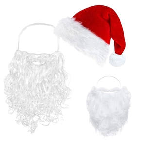 Klassisches Set aus Weihnachtsmannmütze und weißem Kunstbart für Kostüme und Partys