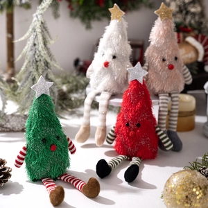 Cute Christmas Tree Plush Doll With Long Striped Legs Star Topper For Home Party Decoration Xmas Ornaments Gift