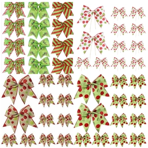 Nœuds Décoratifs de Noël en Polyester Imprimés Pois Rayures Sucres d'Orge Ornements pour Sapin de Noël Boîte Cadeau Guirlande Décoration