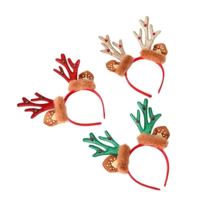 Christmas reindeer antler headbands with ears and bells in red gold and green