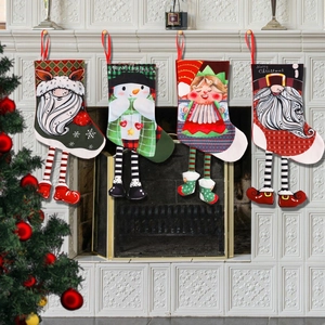Christmas Stocking Long Leg Gnome Santa Claus Snowman Printed Holiday Hanging Ornament Gift Bag Fireplace Decoration