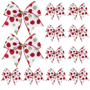 Lot de 12 nœuds de Noël avec points pailletés rouges et verts pour décoration de sapin