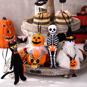 Set di decorazioni di Halloween con gatto nero, zucca, scheletro e fantasmi