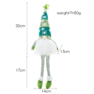 Lighted Christmas gnome doll with long legs and striped green hat, height 47cm, weight 80g