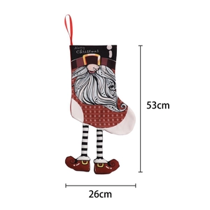 Christmas stocking with Santa design and long legs for festive holiday tree decoration