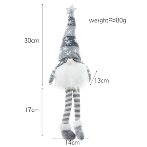 Christmas plush gnome with grey knitted snowflake hat and striped long legs, 47cm height