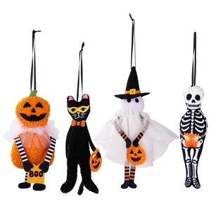 Set di decorazioni di Halloween in peluche con zucca gatto nero fantasma e scheletro