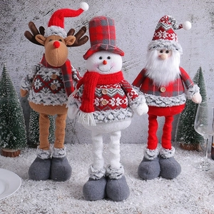 Nordic Christmas Telescopic Plush Doll Santa Claus Snowman Reindeer Ornaments Knitted Xmas Desktop Home Holiday Decor