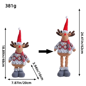 Extendable Christmas reindeer plush toy with adjustable legs and knitted winter outfit