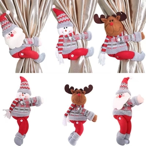 Fibbia per Tenda di Natale Babbo Natale Pupazzo di Neve Renna Fermatende in Tessuto a Maglia Bambola di Cartone Animato Decorazione Finestra Casa