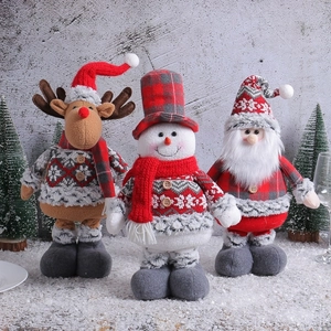 Three-piece Christmas plush figurines set featuring Santa, Snowman and Reindeer characters