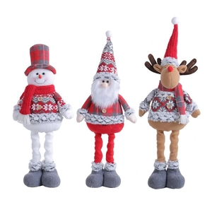 Three Christmas plush dolls set including Santa, Snowman and Reindeer holiday decorations