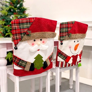 Housses De Chaise De Noël Polyester Père Noël Bonhomme De Neige Renne 3D Cartoon Housse De Dossier Pour Maison Noël Décor