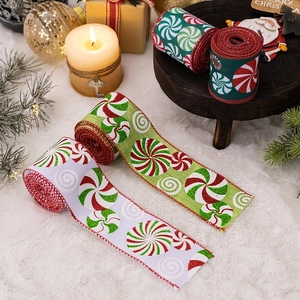 Weihnachtsband aus Juteimitat mit Pfefferminzmuster für DIY-Geschenkverpackungen