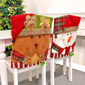 Housses de chaise de Noël avec motifs 3D d'élan et de bonhomme de neige festifs