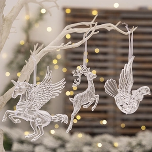 Creative Acrylic Transparent Christmas Tree Hanging Pendants Unicorn Deer Bird Shapes Festive Holiday Party Home Decor Ornament