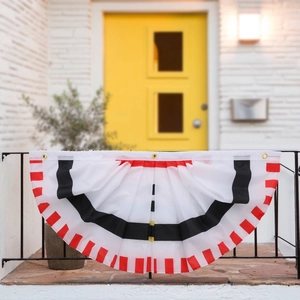 Outdoor pleated fan flag with red, white and black stripes for Christmas fence decoration