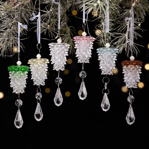 Acrylic Christmas Pinecone Hanging Ornament Crystal Effect Pine Cone Pendant For Xmas Tree Winter Holiday Festive Home Decor
