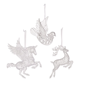 Crystal acrylic Christmas tree ornaments featuring unicorn, reindeer and dove pendants