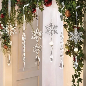 Lot de 6 décorations de Noël en acrylique transparent avec flocons et glaçons